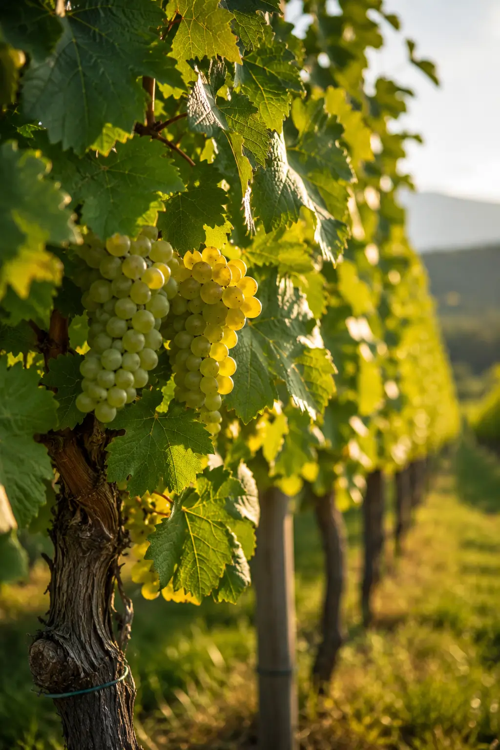 Weinberge und grüne Hügellandschaft rund um Gumpoldskirchen im Morgenlicht